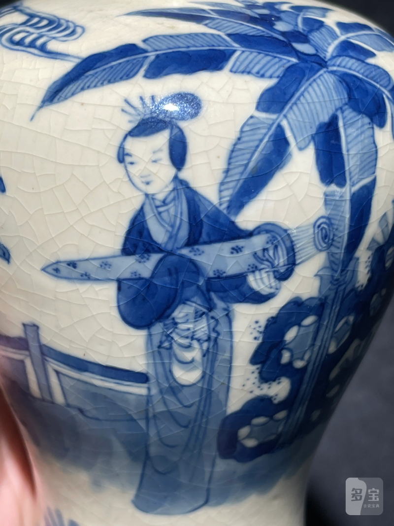清晚期 浆胎青花折桂图梅瓶一对 - 图6